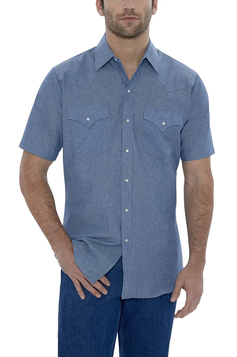 Men's Ely Cattleman 15202675 Long Sleeve Western Snap Shirts in Chambray