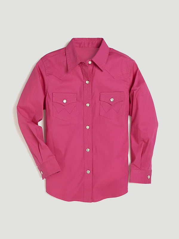 Girl's Wrangler GW1003K Solid Pink Long Sleeve Shirt