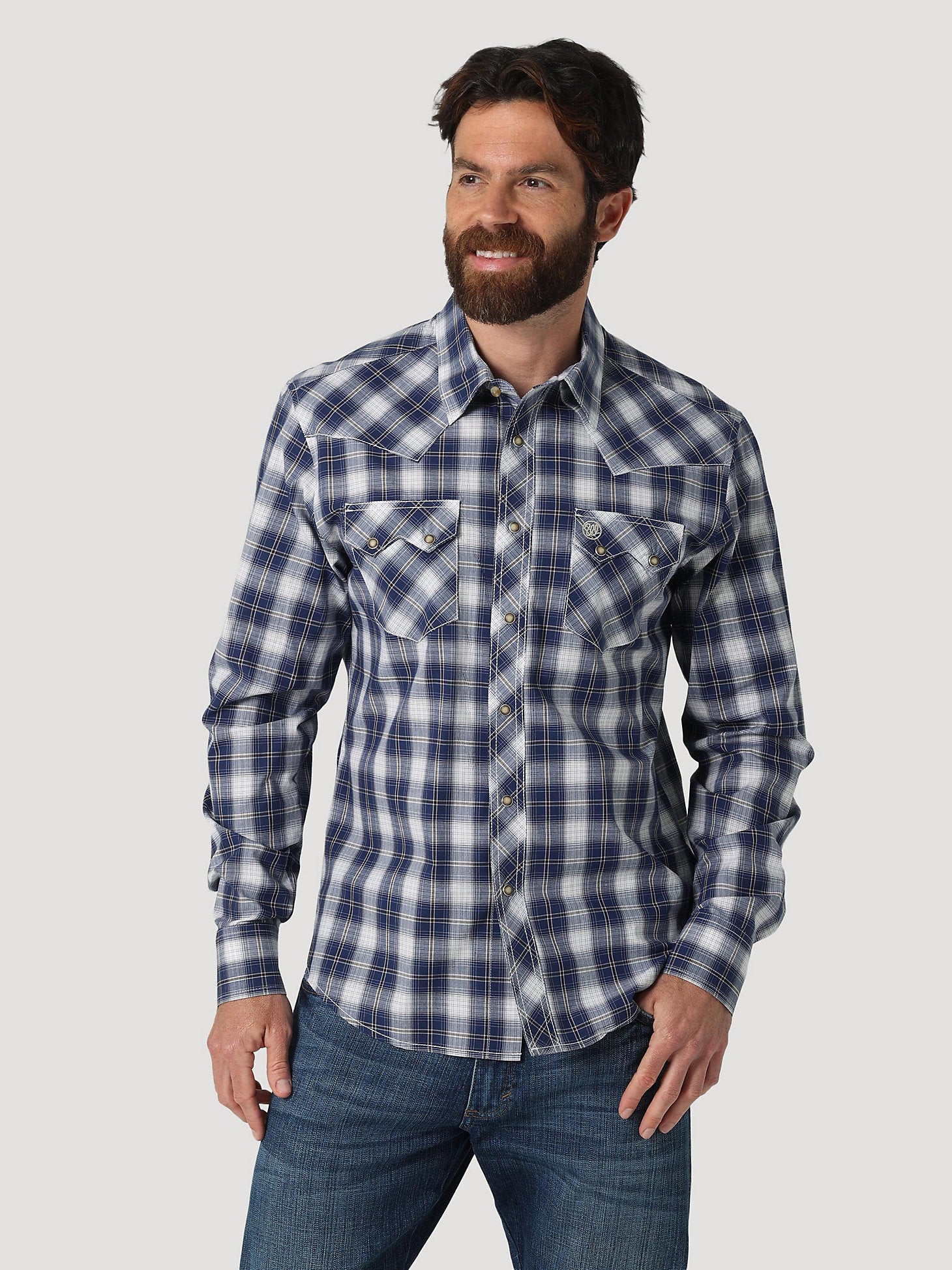 Men's Wrangler 112317119 Retro Long Sleeve Western Snap Plaid Shirt in