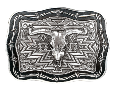 Nocona 38026 Rectangle Bob Wire Steer Skull Belt Buckle