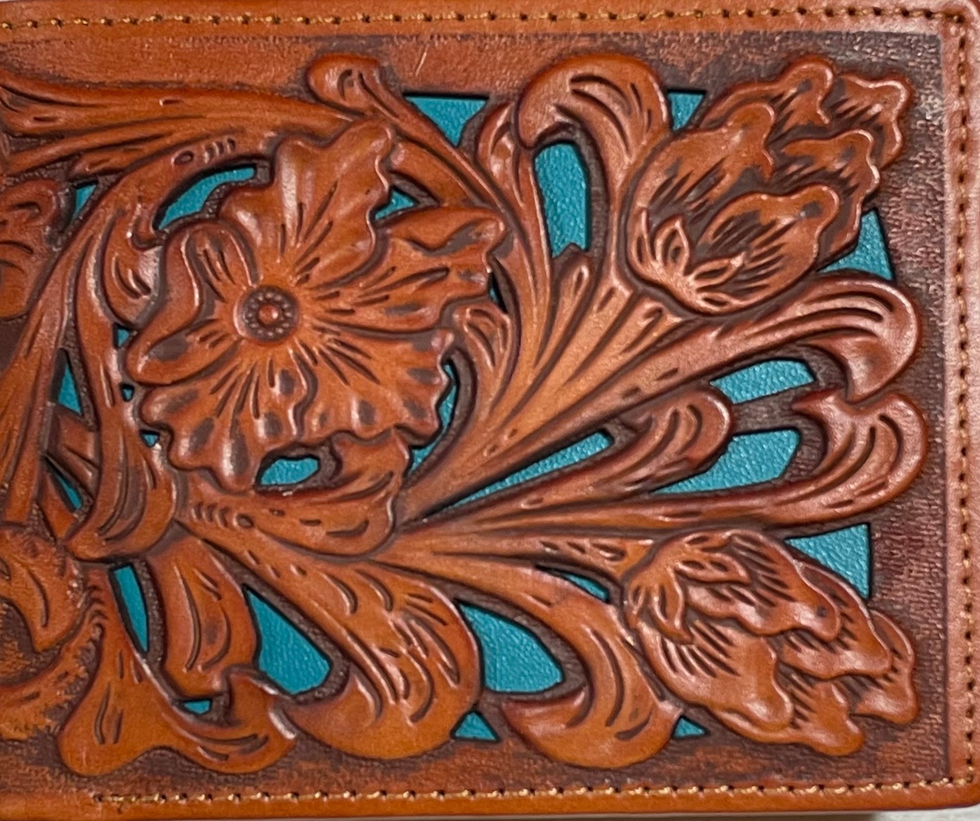 Top Notch Accessories 6013-2L.BR Light Brown Floral Tooled With Turquo