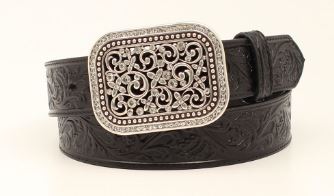 Women's Ariat A10006901 1 1/2" Black Floral Embossed Belt