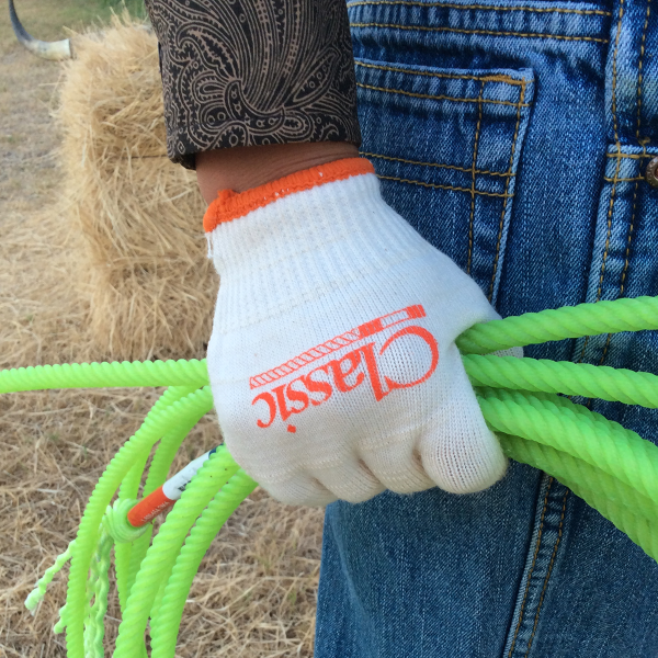 Classic Rope CGLOVE08KD-1 KID Cotton Roping Glove NATURAL\ORANGE (Single Glove)