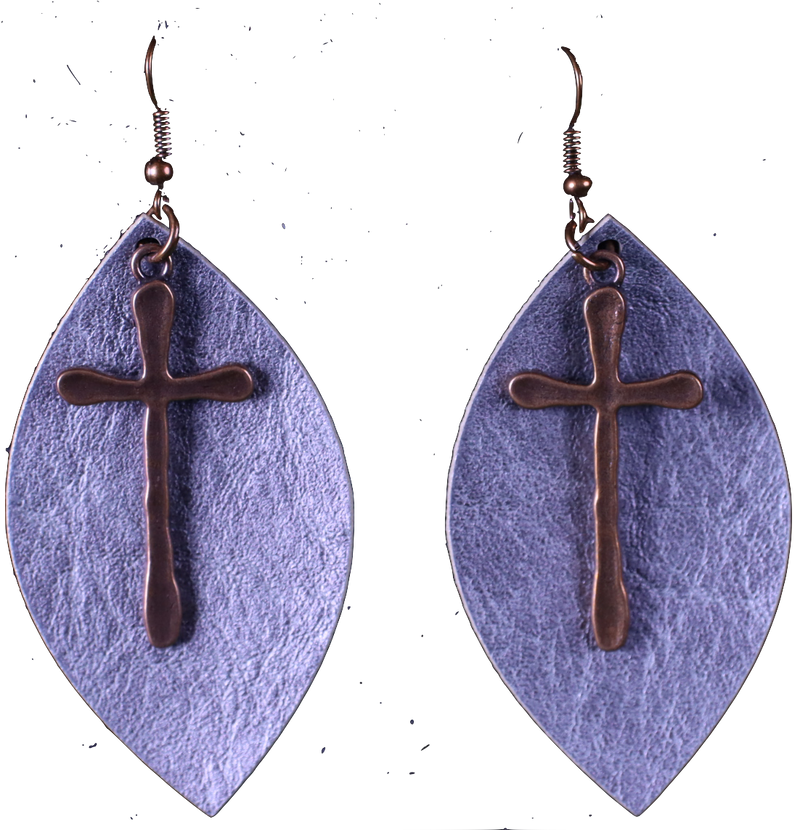 ERZ180905-25 Leather Oval Earring w/Cross