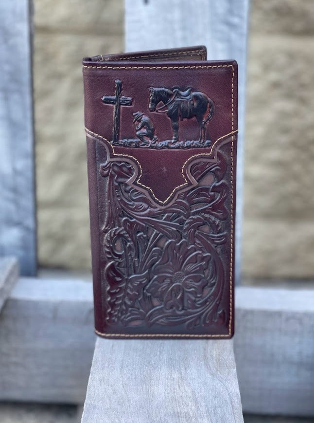 Top Notch Accessories 60202-1CF Coffee Praying Cowboy With Brown Inlay Wallet