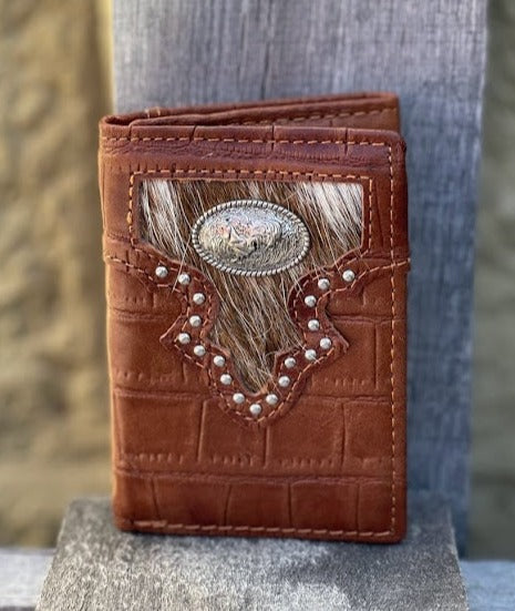 Top Notch Accessories A6003BR Brown Alligator Print With Rooster Concho Tri-Fold Wallet