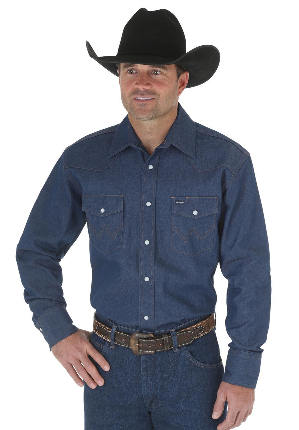 Men's Wrangler MS70119 Denim Cowboy Cut® Firm Finish Long Sleeve Weste