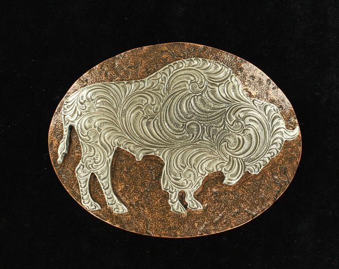 NOCONA 37712 OVAL COPPER BELT BUCKLE WITH SILVER BUFFALO