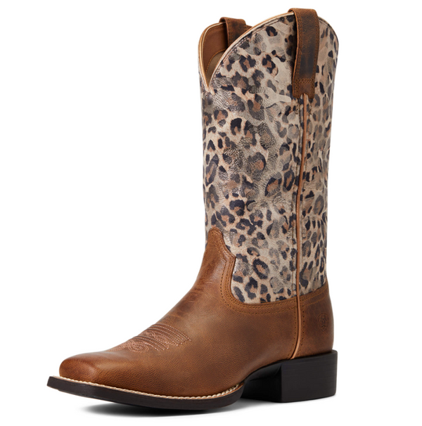 Women's Ariat 10040363 Round Up Wide Square Toe Boot Pearl Brown/Metallic Leopard *Closeout*