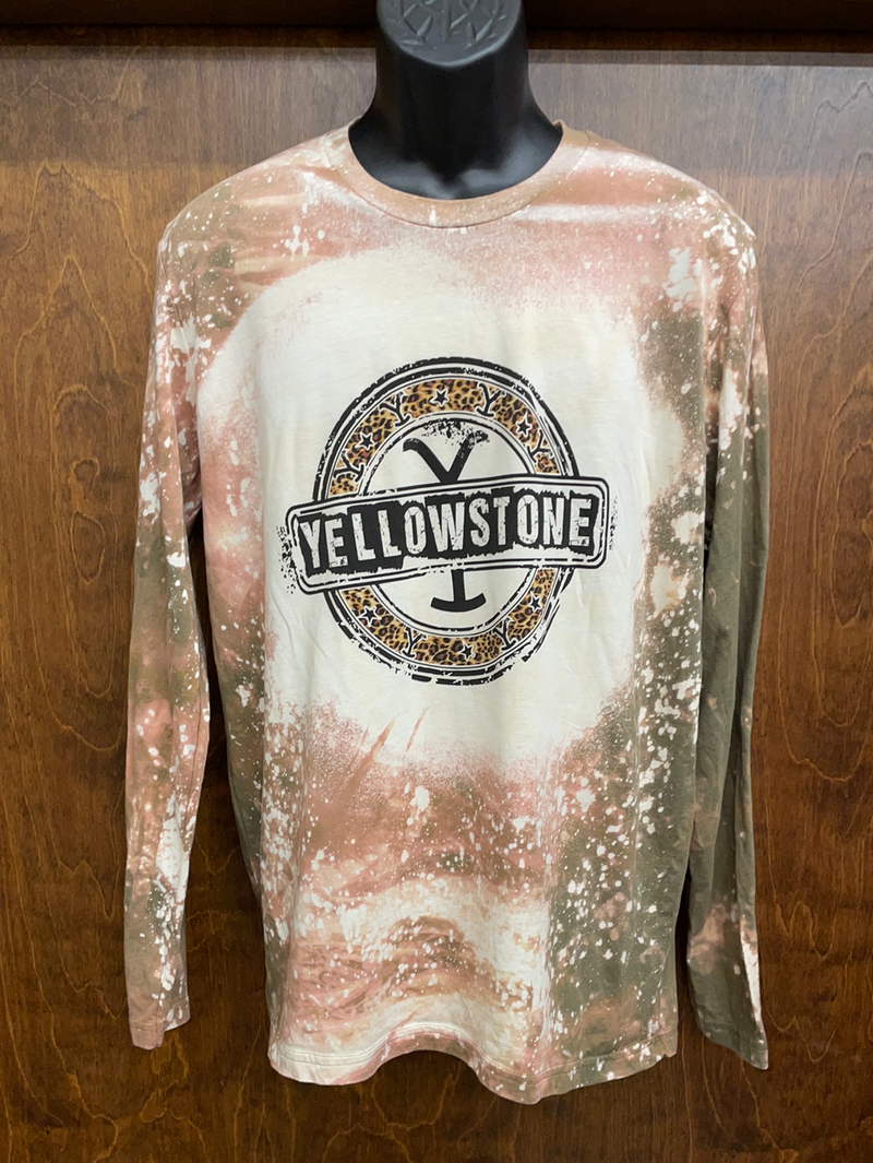 "Leopard Bleached" Yellowstone Logo Long Sleeve Next Level T-Shirt *Closeout*