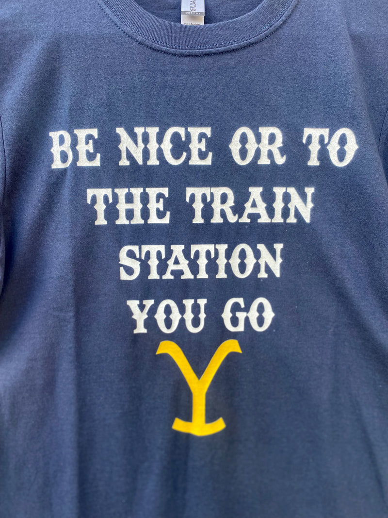 Yellowstone Train Station Navy Short Sleeve T-Shirt FINAL SALE *Closeout*