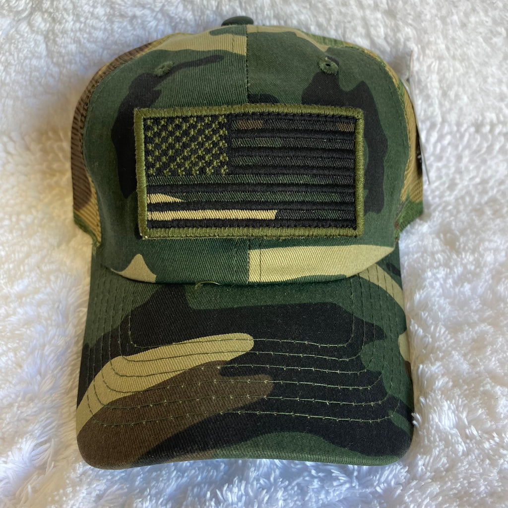 Digital Camo Tan Hat - Green Flag - American USA Flag